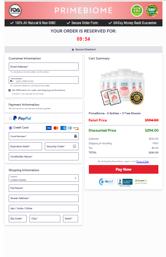 PrimeBiome Secured order page